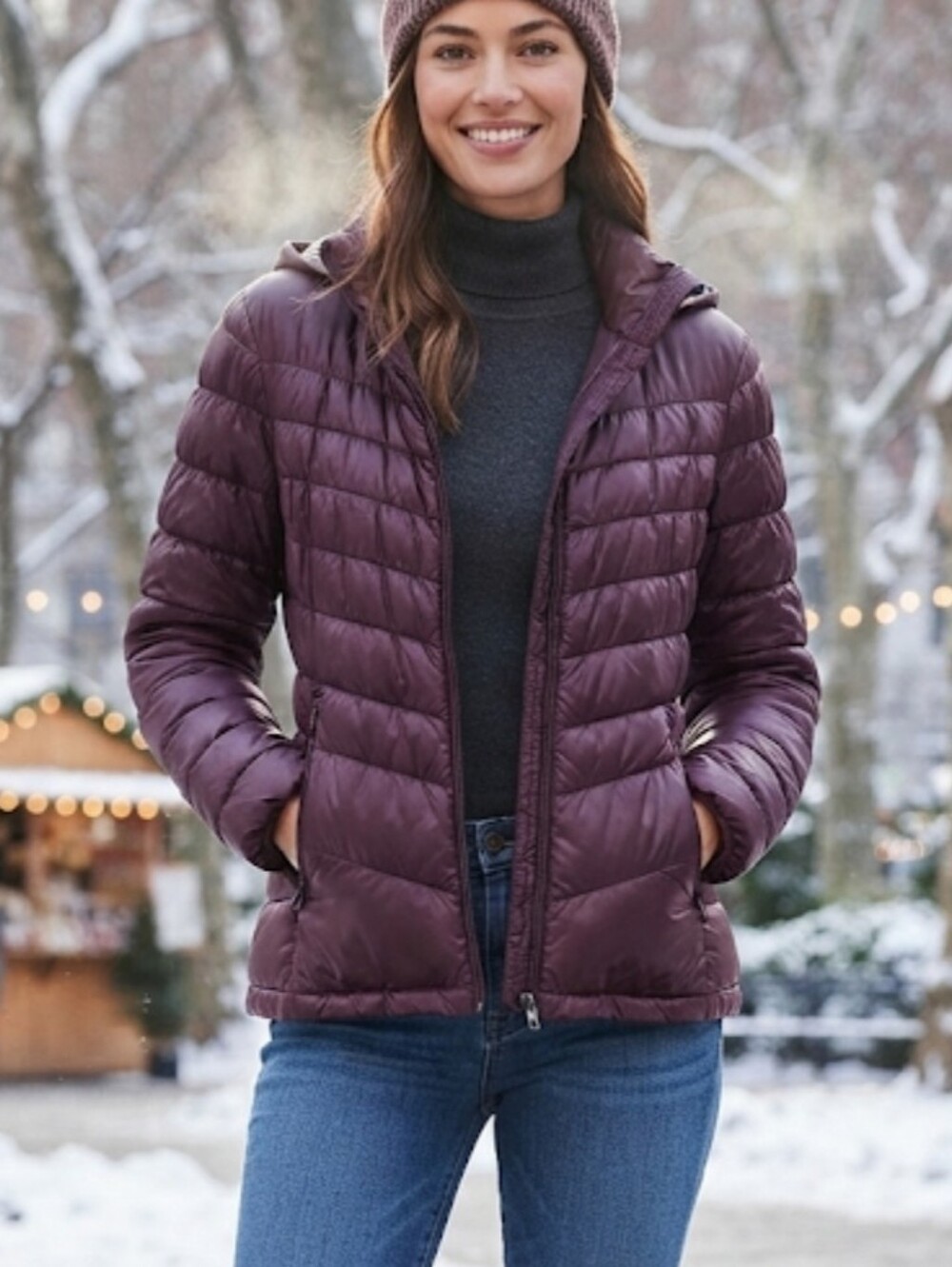 Kenneth Cole New York Packable Hooded Puffer Jacket Size Large